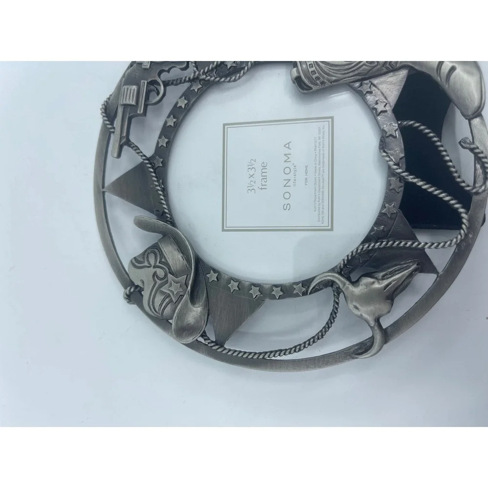 Sonoma Pewter Western Cowboy Boots Hat Pistol Photo‎ Frame 3.5x3.5
